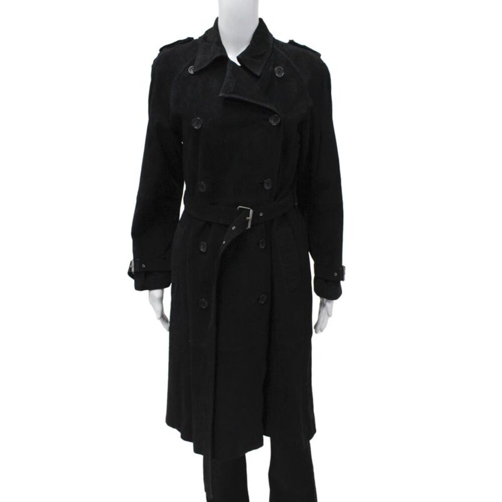 Bloomingdale's Women Trench Coat Genuine Leather Black Long Sleeve Size 6P